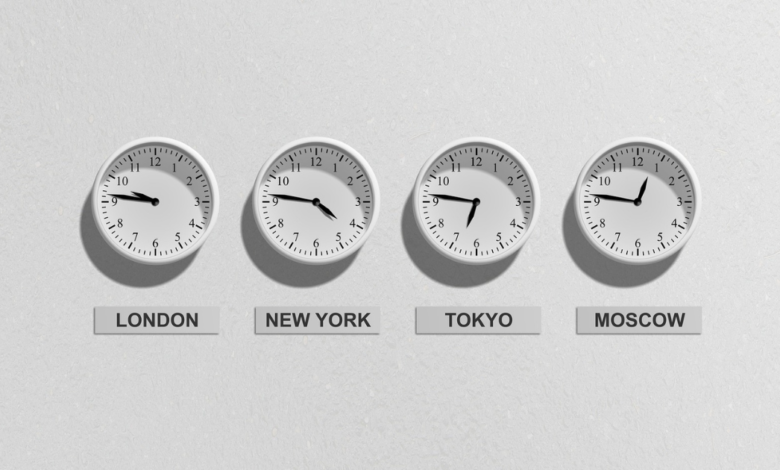 Clocks showing different time zones