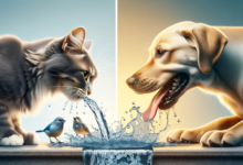 cat and dog sharing water 